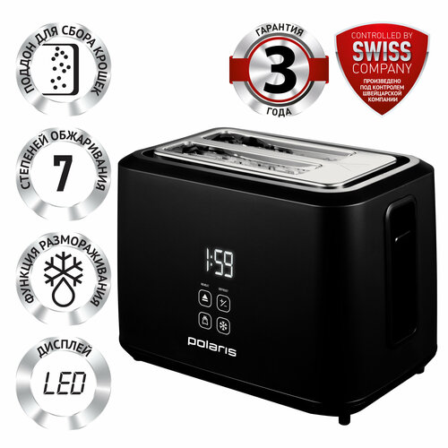 Электрический тостер Polaris PET 0929A 7 степеней обжарки 920W черный 3999₽