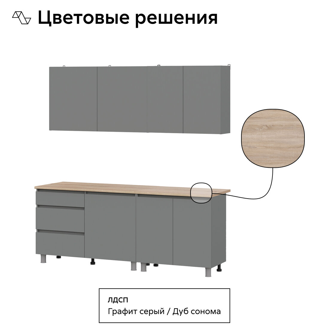 Кухонный гарнитур прямой Нонтон Эккервуд, 2.0 м, графит серый — фото 1