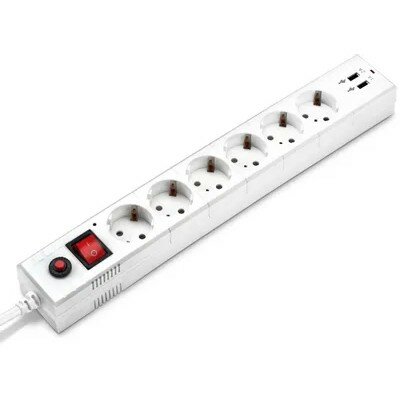 Buro Сетевые фильтры Сетевой фильтр, 6 розеток, 1.8 метра, BU-SP1.8 USB 2A-W , белый коробка