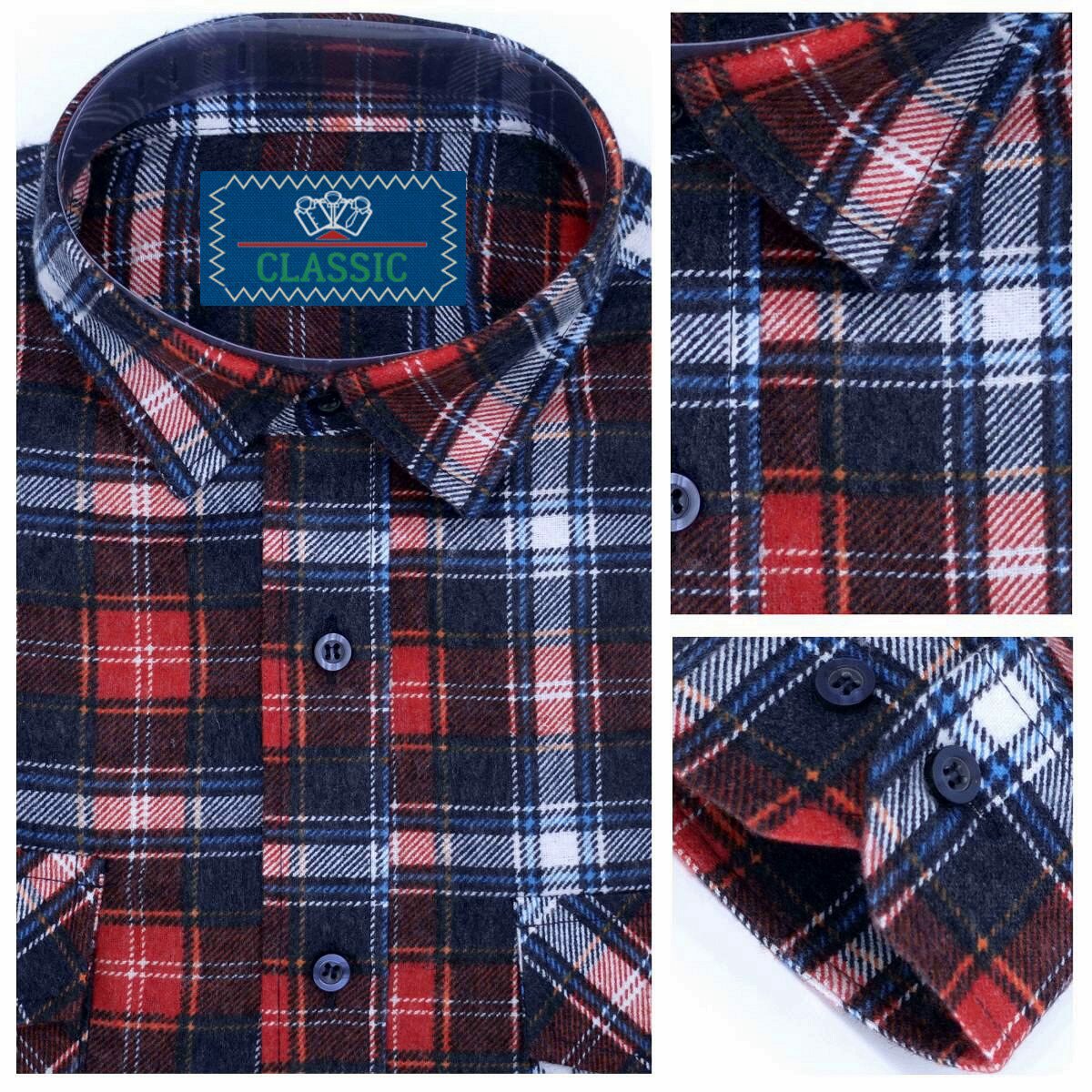 Рубашка Мужская рубашка с длинным рукавом прямая классическая, темная сорочка на пуговицах, рубаха на любой сезон, разноцветная клетка, с карманами, фланель теплая рубашка