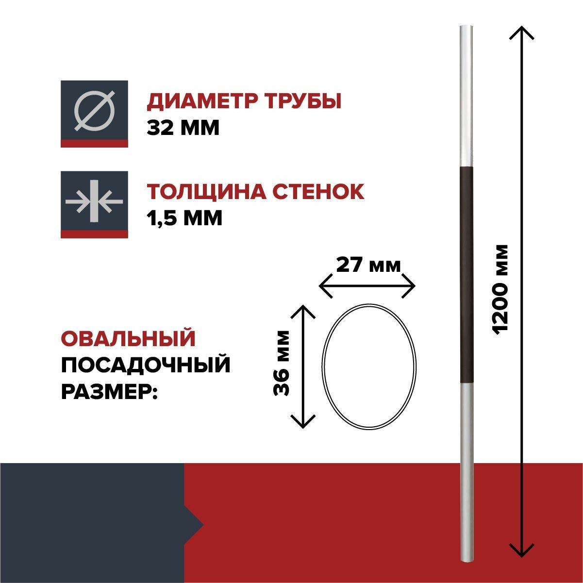 Изображение Комплект 2 шт Черенок для лопаты скрепера алюминиевый FACHMANN Garten D-32мм. (обжатый под овал с одной стороны), 120 см.