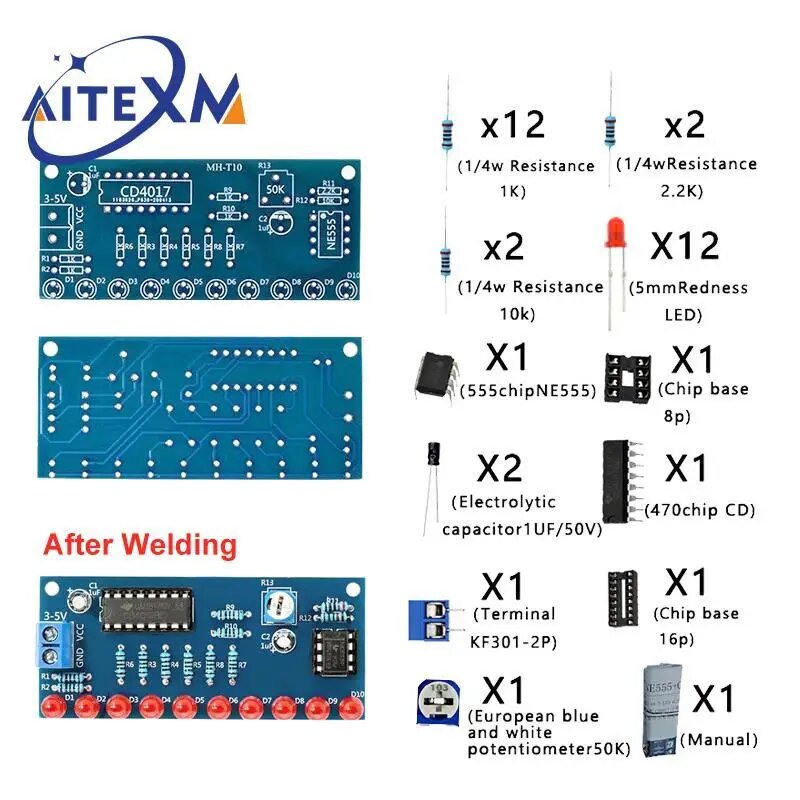 Набор электроники AITEXM ROBOT CD4017 Rotating LED SMD