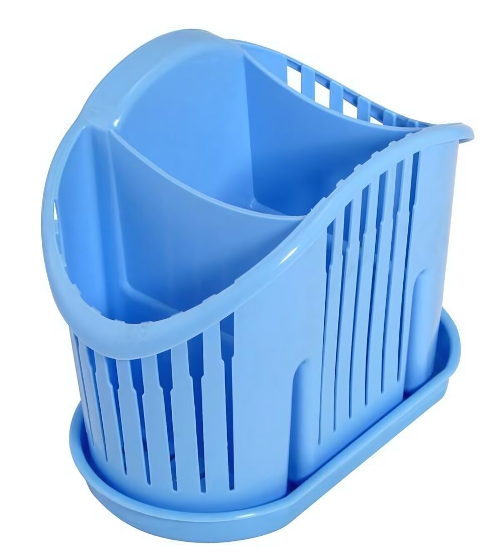 Сушилка для столовых приборов голубая пластиковая с поддоном 2 отсека