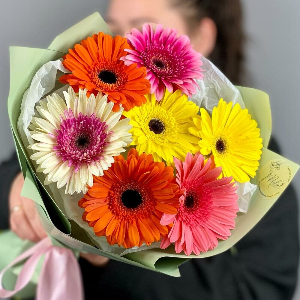 Монобукет из ярких разноцветных гербер. Букет 227 Milin bouquet