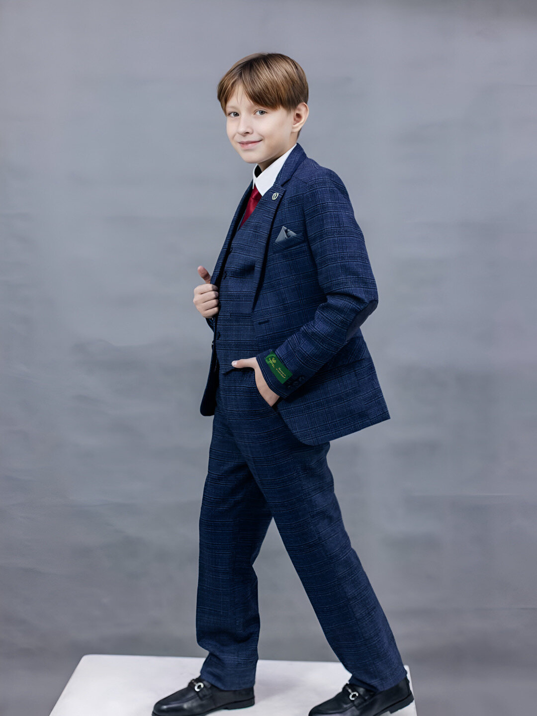 Зимние темно-синие брюки-жилет в костюм классическом стиле для детей 4 класса