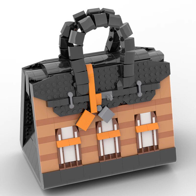 MOC сине-белая сумка-домик в сборе Hermès, строительные блоки, сделай сам, платиновая модель, подарок