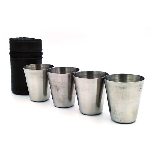 фото Сувенирный праздничный набор стопок в чехле 4шт 30 мл малые нержавейка экокожа, рюмки для водки, мужчине на день рождения парню папе подруге другу подарито