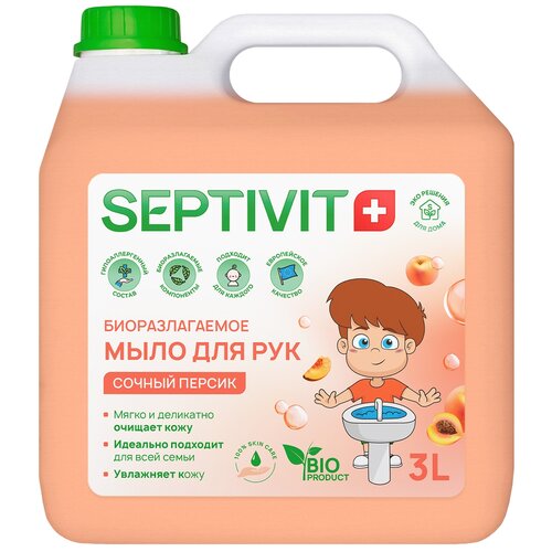 Жидкое мыло для рук Сочный персик SEPTIVIT Premium / Мыло туалетное жидкое Септивит / Гипоаллергенное, детское мыло, 1 литр