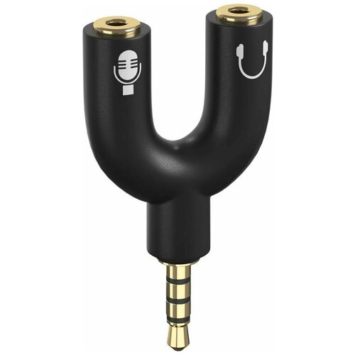 Аудио переходник GSMIN на микрофон и наушники 3.5мм (AUX сплиттер) (Черный)