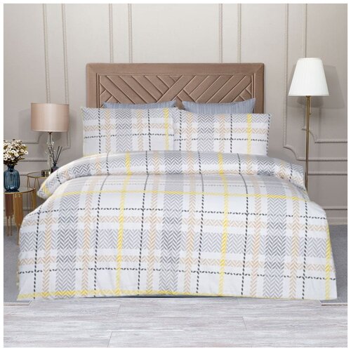 Комплект постельного белья Arya Ecose, 2-спальное с европростыней, хлопок, бежевый/серый