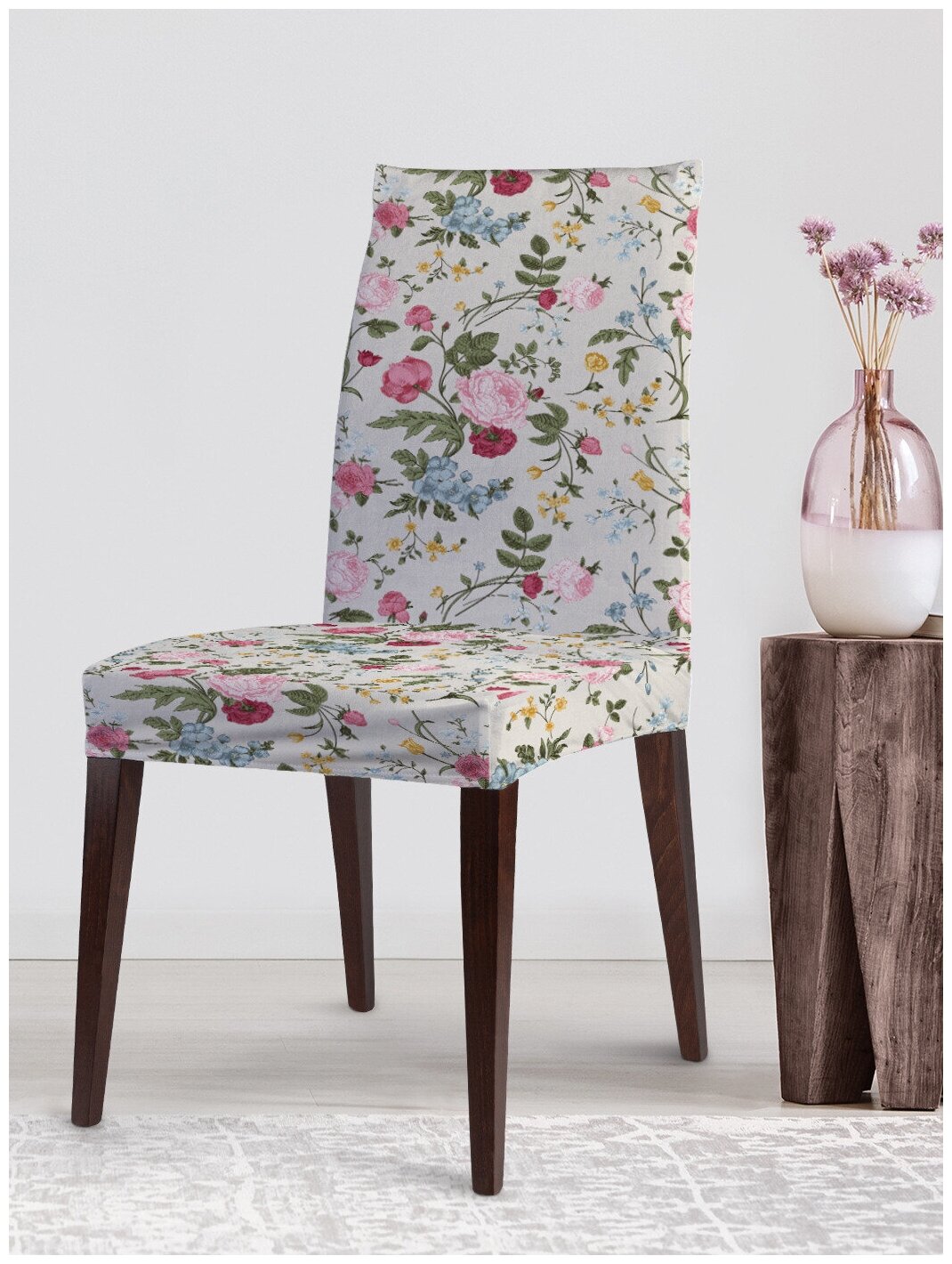 Декоративный чехол на стул JoyArty "Викторианские цветы" со спинкой велюровый