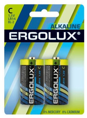 Элемент питания алкалиновый LR14 BL-2 LR14 BL-2 1.5В Alkaline (блист.2шт), ERGOLUX 11751