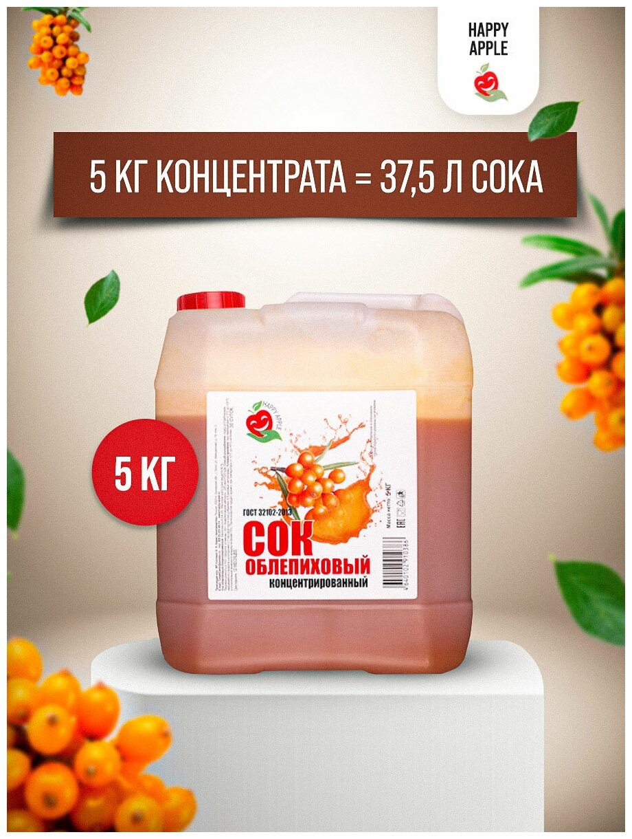 Сок концентрированный «Облепиховый», кисл. 4,0-4,5% канистра 5 кг (Happy Apple) - фотография № 1