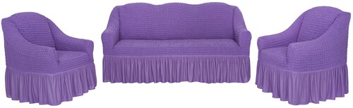 Набор чехлов Venera на трехместный диван и два кресла, лиловый, 3 шт.
