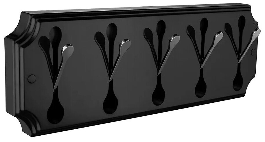 Вешалка настенная пластиковая с 5 металлическими крючками универсальная для ванной комнаты, кухни, прихожей ELGHANSA HRM-670-Black/Chrome, черный/хром