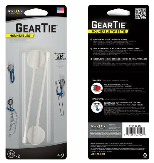 Многоразовая стяжка с крепежом Nite Ize Gear Tie Mountables 4" - Белый 2 шт