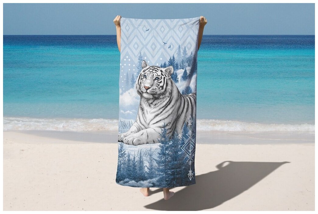 Полотенце пляжное вафельное "Ночная Серенада", "Бенгальский тигр" Символ нового года 2022, Хлопок, 150х75 см - фотография № 3