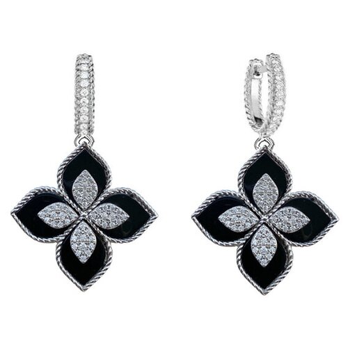 Серьги Ermolov Jewelry, серебро, 925 проба, родирование, фианит, оникс, серебряный, черный