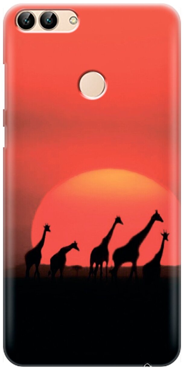 Силиконовый чехол на Huawei P Smart, Хуавей П Смарт с принтом "Жирафы"