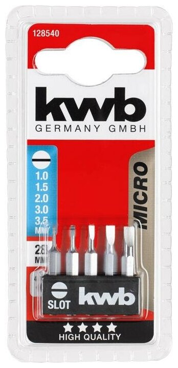 kwb SLOT Micro 28мм размеры 1, 1,5, 2, 3, 3,5мм 5шт