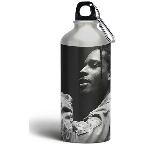 Бутылка спортивная, туристическая фляга, 500мл с карабином ASAP Rocky(рэп, асап роки, Rakim, америка, нью-йорк) - 893