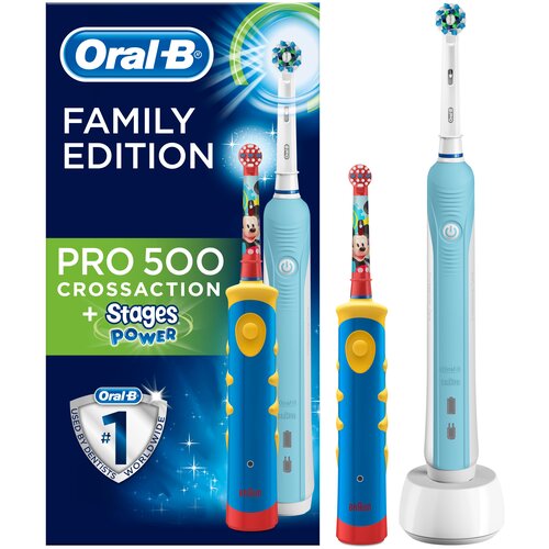 Электрическая зубная щетка Oral-B Pro 500 + Kids D10.513K, белый/голубой/желтый