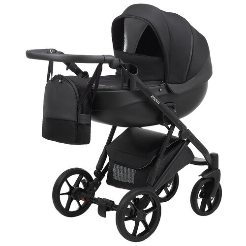 Коляска детская Peppy Zoom 3 в 1 (03) Black экокожа / Черная ткань