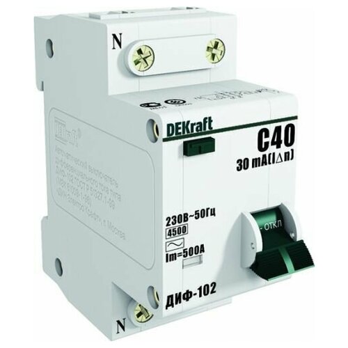 16004DEK Дифференциальный автоматический выключатель DEKraft ДИФ-102 1П+N 20А 30мА, тип AC, 4.5кА, C