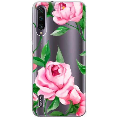 Силиконовый чехол на Xiaomi Mi A3, CC9e, Сяоми Ми А3, Ми СС9е с 3D принтом Amazing Peonies прозрачный