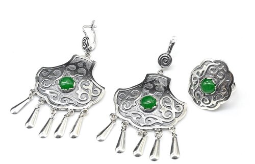 Комплект бижутерии Радуга Камня: серьги, кольцо, хризопраз, размер кольца 18, зеленый