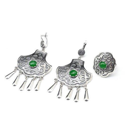 Комплект бижутерии Радуга Камня: серьги, кольцо, хризопраз, размер кольца 18, зеленый