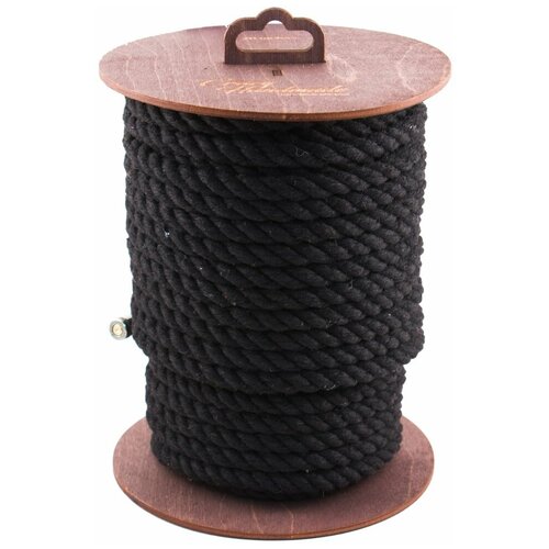 Веревка черная из хлопка на деревянной катушке , 20 м