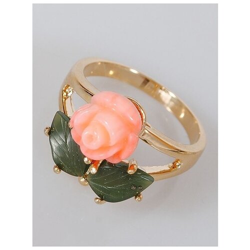 Кольцо помолвочное Lotus Jewelry, коралл, нефрит, размер 17, розовый, зеленый серьги lotus jewelry нефрит коралл розовый зеленый
