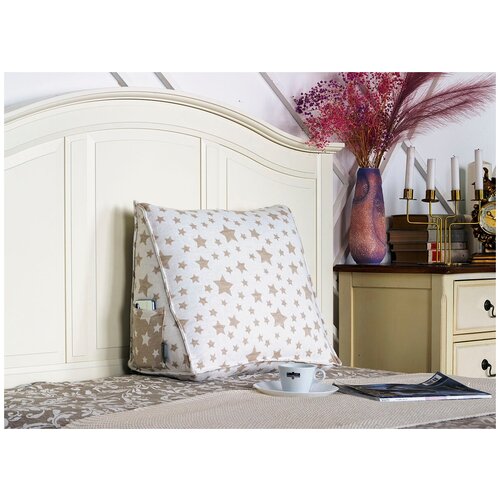 Клиновидная анатомическая подушка PillowPlace для спины на диван кровать Звезды Белая 50х20х40 хлопок 100%