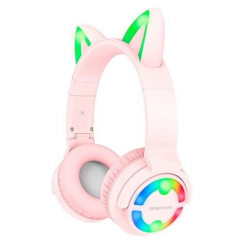 Беспроводные корпусные накладные Bluetooth наушники BOROFONE BO15 Cat Ear BT 50 оригинальный необычный дизайн с милыми светящимися ушками розовые 134100₽