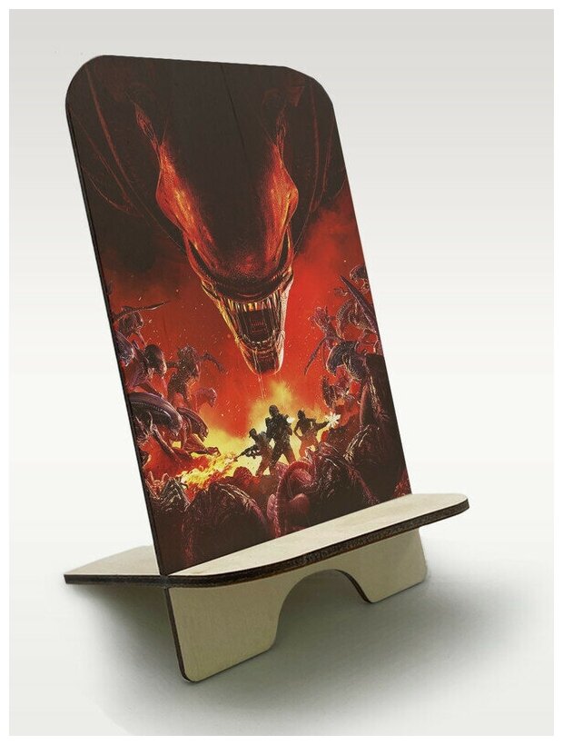 Подставка держатель для телефона из дерева c рисунком принтом УФ Игры Aliens Fireteam Elite ( PS Xbox PC Switch) - 2507