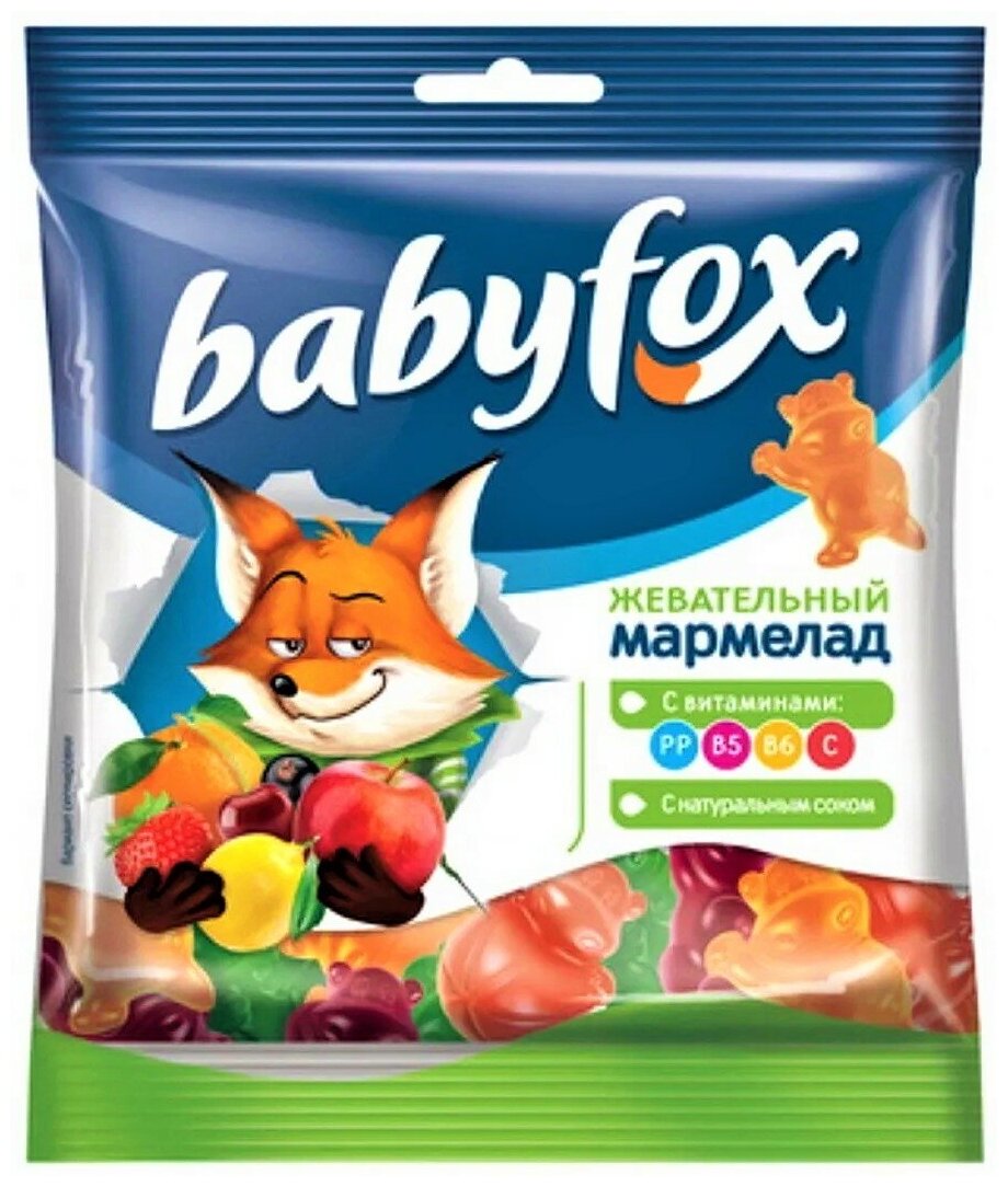 Мармелад KDV BabyFox жевательный с соком ягод и фруктовa в форме бегемотов, 10 шт по 70 г - фотография № 2