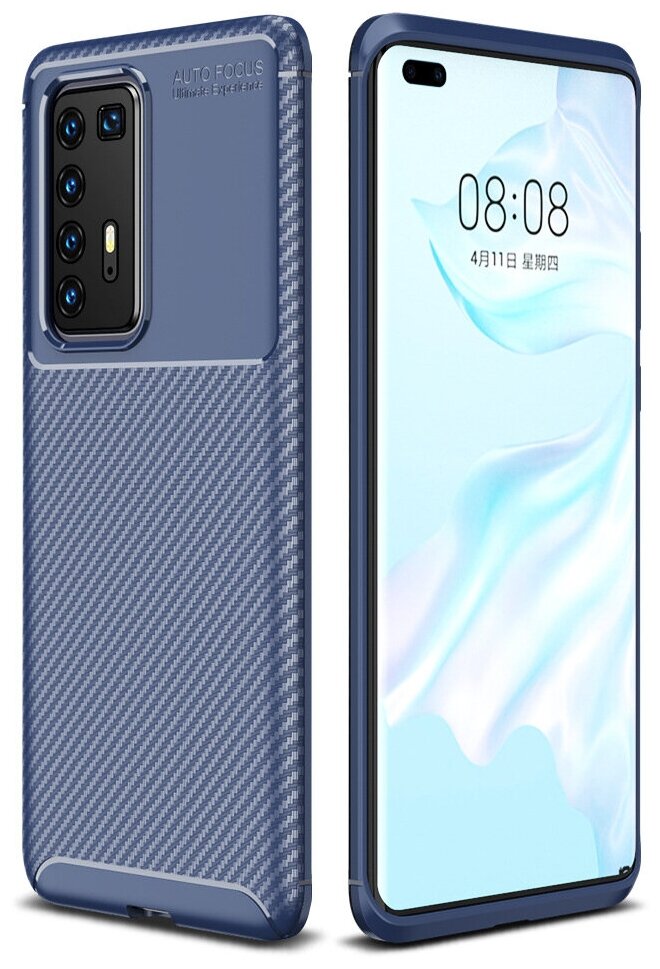 Чехол панель-бампер Чехол. ру для Huawei P40 из прочного силикона с матовой отделкой «под карбон» синяя