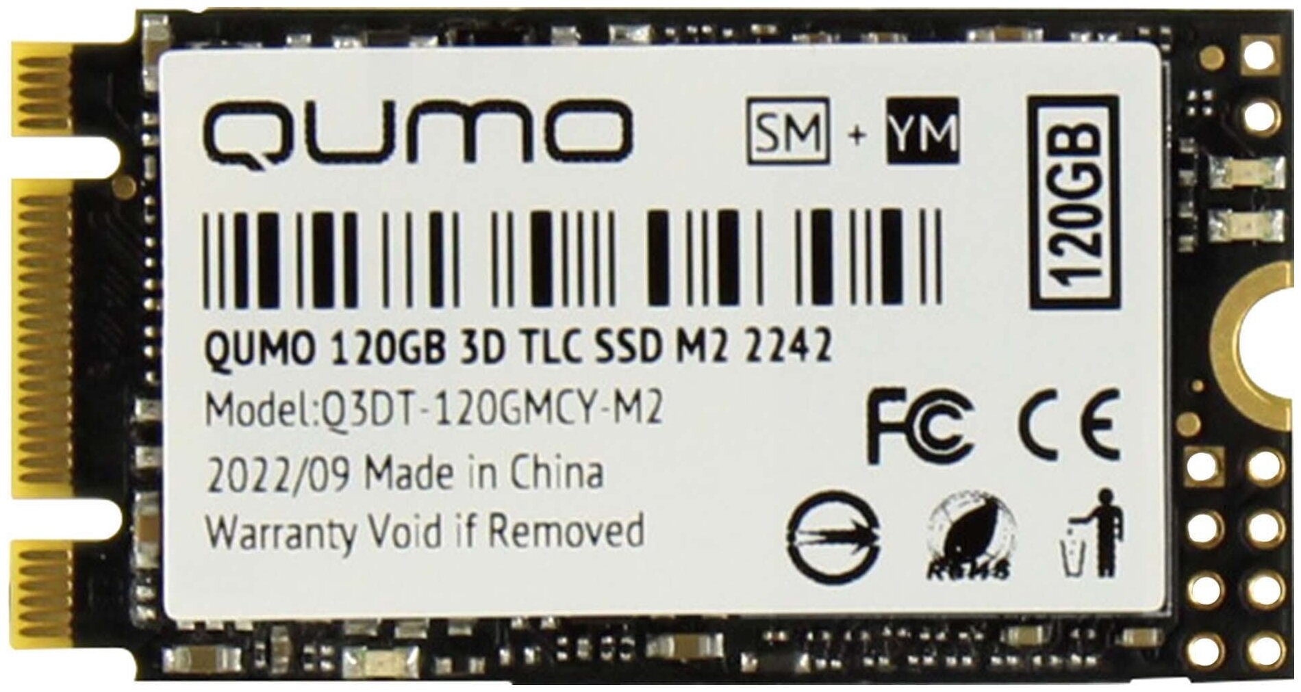 Накопитель SSD 120GB M2 2242 Qumo Novation TLC 3D (q3dt-120gmcy-m2) R/W 560/540 AS2258 OEM Q3DT-120G .