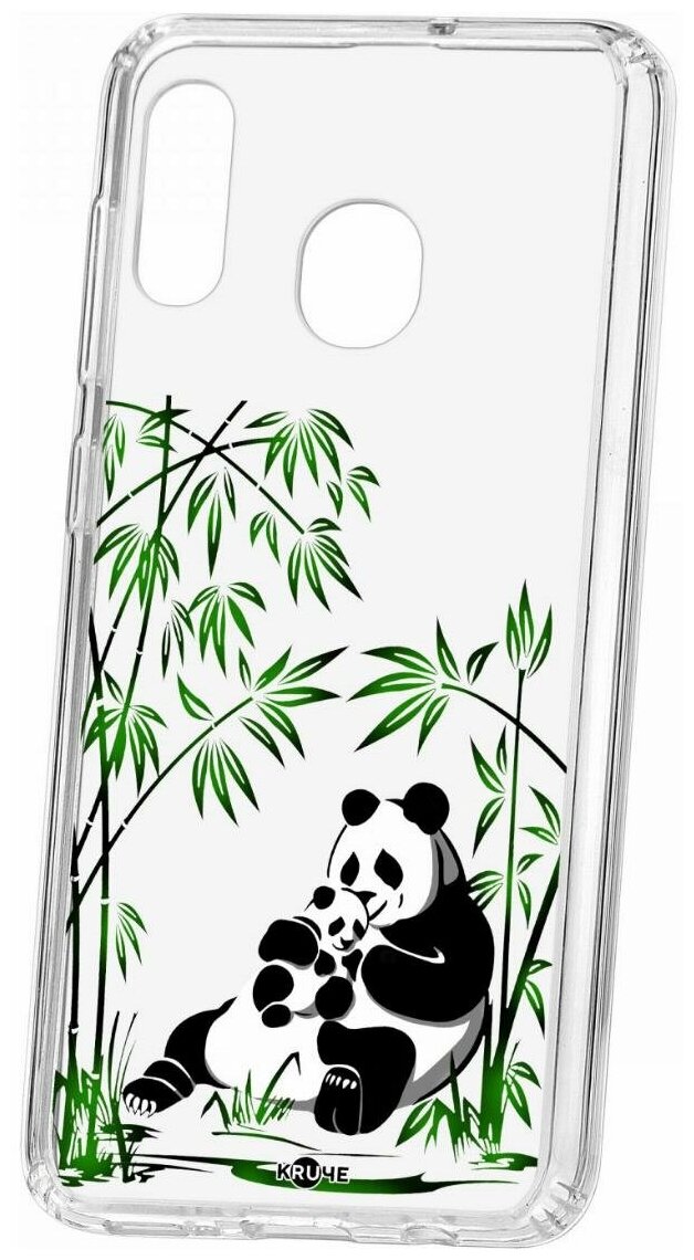 Чехол для Samsung Galaxy A20/A30 Kruche Print Панды,пластиковая накладка,силиконовый бампер с защитой камеры,противоударный прозрачный кейс с рисунком