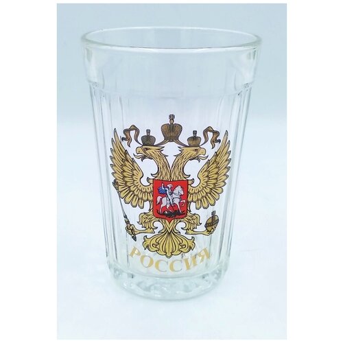 Стакан граненый 250мл Герб России стеклянный, прозрачный классический, подарочный универсальный, для воды чая водки