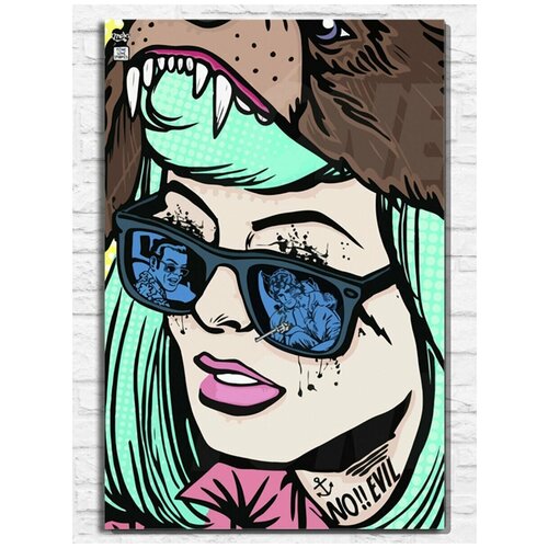 Картина по номерам на холсте поп арт девушка в очках - 9364 В 60x40