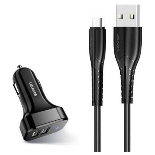 Автомобильное ЗУ USB USAMS CC087 C13 + кабель Micro USB (2USB/2.1A) черный