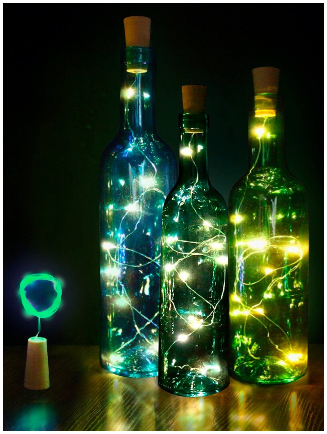Гирлянда светодиодная капля "Пробка" / зеленый цвет / для декора / ночник / 20 LED / 2 метра.
