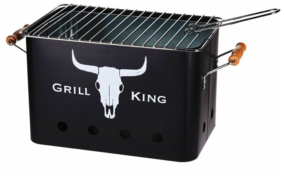 Портативный гриль на углях GRILL KING, с деревянными ручками, чёрный, 32х20х20 см, Koopman International