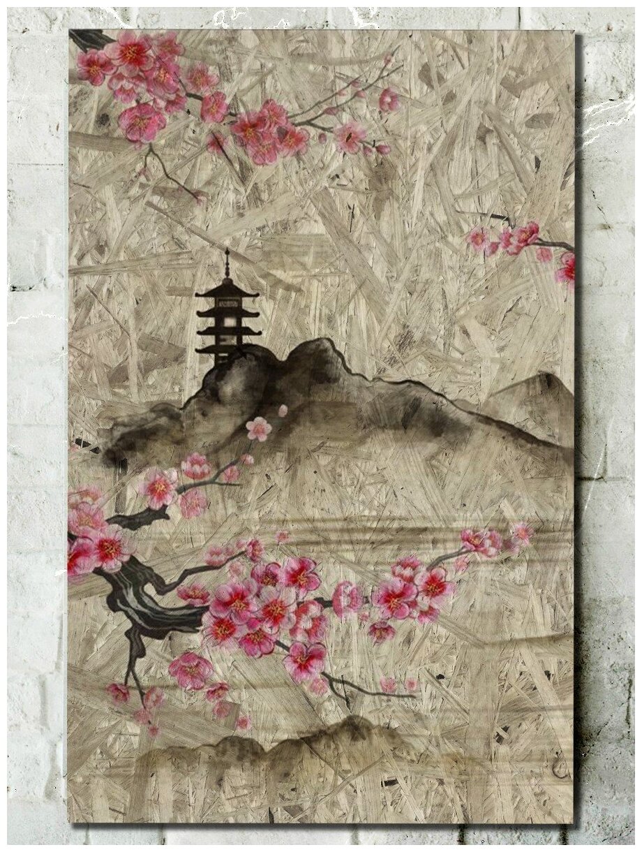 Картина интерьерная на рельефной доске китайская живопись (Го - хуа, горы и воды) - 903