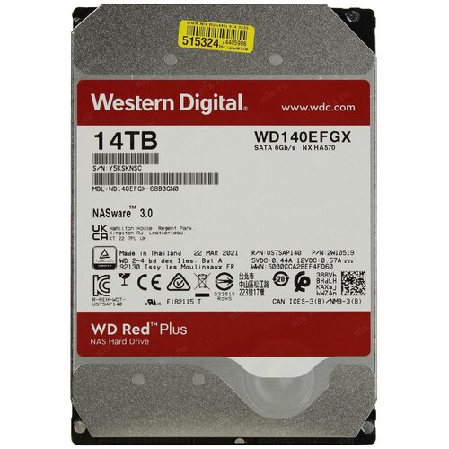 Жесткий диск WD Red Plus WD140EFGX 14Tb ( Western Digital ) жесткий диск 3 5 western digital wd red plus 14 тб sata iii 512 mb 7200 rpm wd140efgx