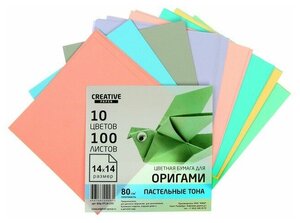 Бумага цветная д/ оригами и апплик 140х140 200л 10цв 80г/м2 Пастельные тона БОр-ПТ14-200 9047499