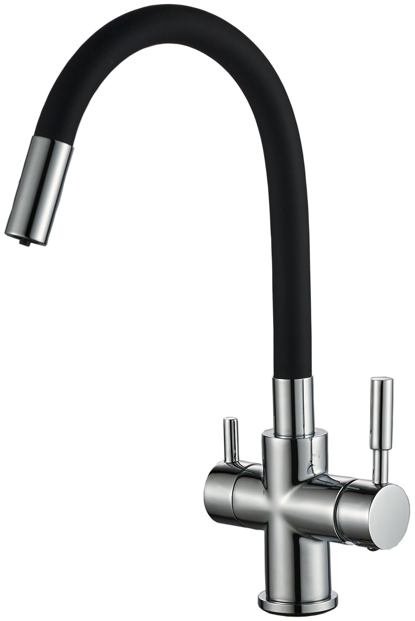 Смеситель для кухни (мойки) с подключением к фильтру для питьевой воды с гибким изливом, высокий поворотный излив SCHEIN 8683BP Черный хром