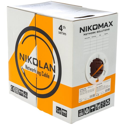 Кабель витая пара NIKOMAX U/UTP 4 пары, одножильный, оранжевый, 305м NKL 4100C-OR